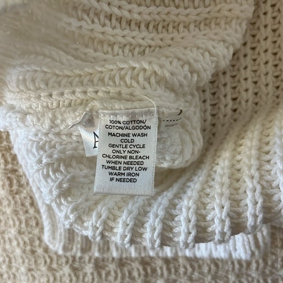 Loft 100% cotton bright white ribbed sweater with open weave sleeves Sz Medium - Picture 6 of 9